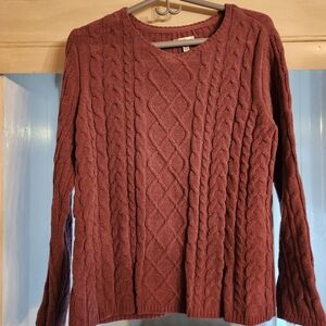 Croft & Barrow V-Neck Cable Knit Sweater - Burgundy